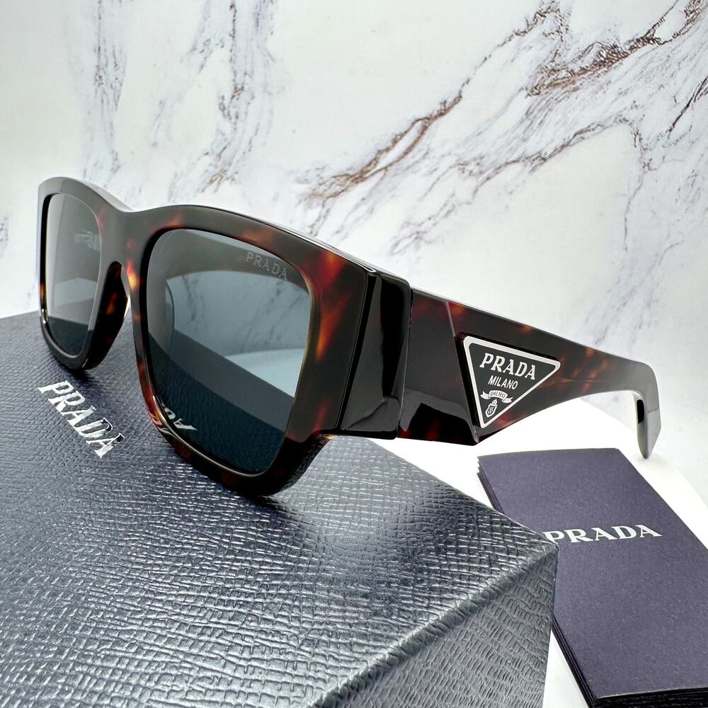 New PRADA Sunglasses Brown Root Tortoise Square Men's Plaque Logo - Picture 13 of 16